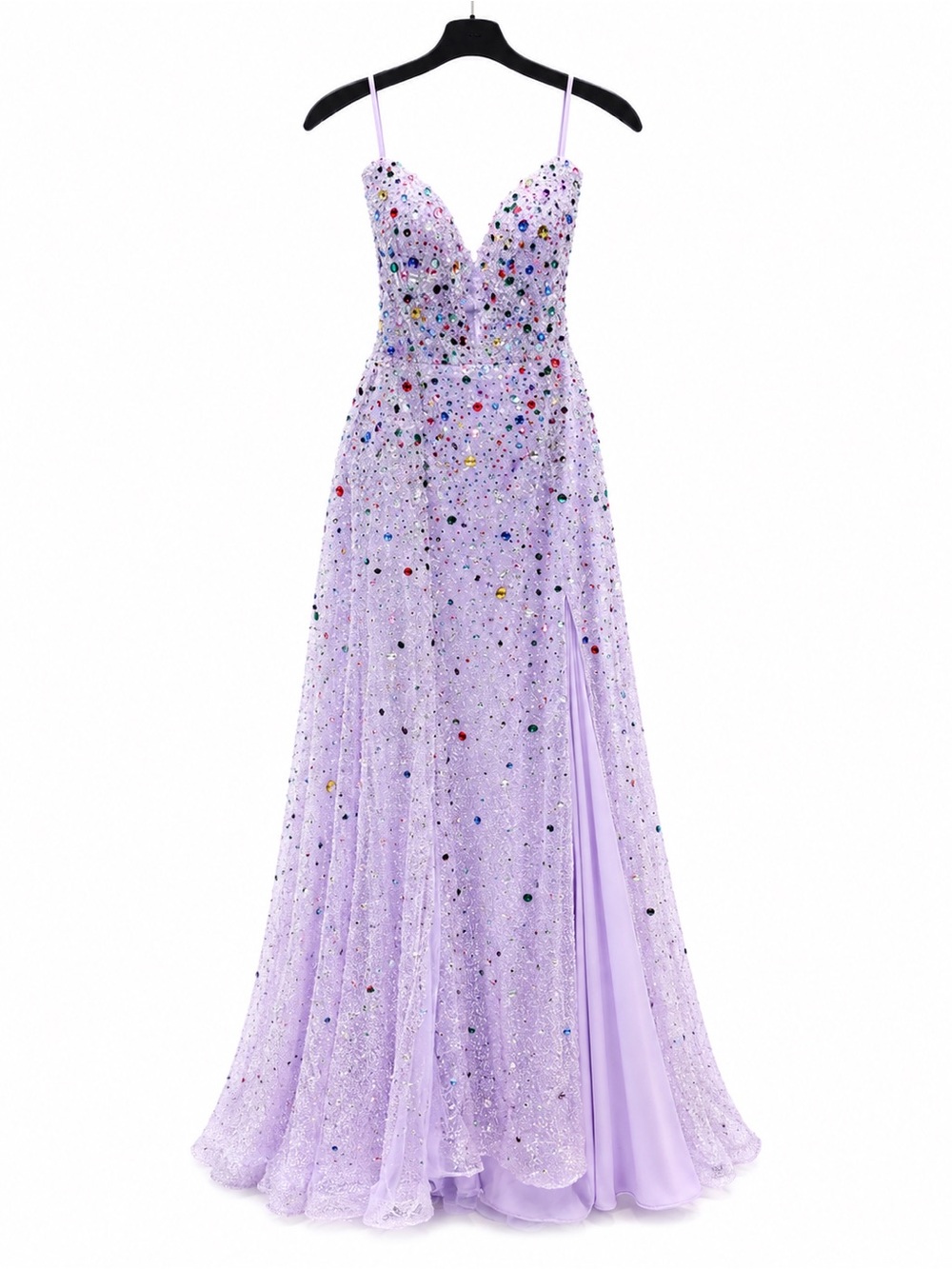 Catwalk 612626 Lavender Beaded Evening Dress Elegant Spaghetti Strap Gown